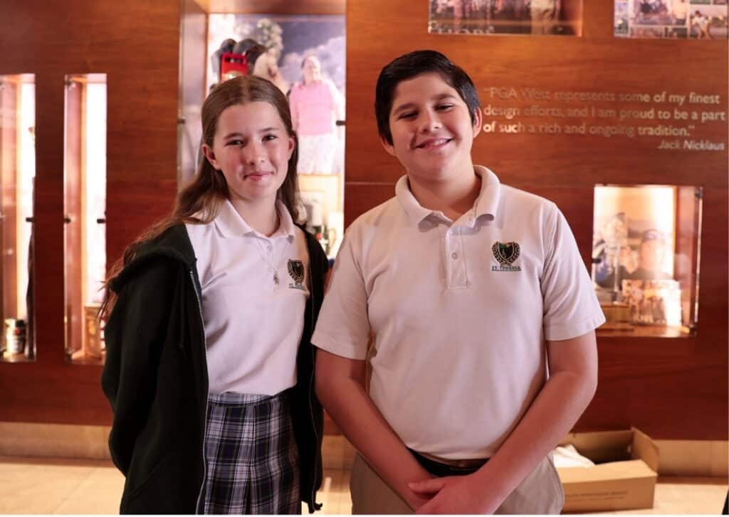Two students from a diocese school in uniform