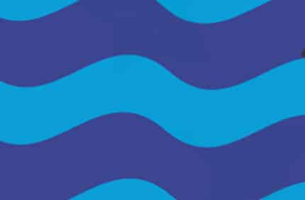 Alternating dark blue and light blue waves from the bishop's coat of arms